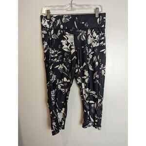 Lole Women's Capri Leggings Burst Size M Zipper Phone Pocket Abstract Gray White